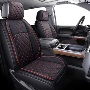 YIERTAI Car Seat Covers Compatible with Chevy Chevrolet Silverado GMC Sierra Custom fit for 2007-2025 1500 2500 3500 HD Crew Cab Trail Boss Pickup with Waterproof Leather, Full Set, Black-Red