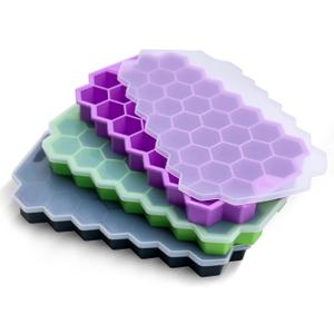 Ice Cube Trays for Freezer with Lid-Silicone Ice Cube Tray with Lid Ice Maker 3 Pack Multicolor, Easy-Release Reusable Ice Cube Coffee Scoop for Coffee Bar Accessories