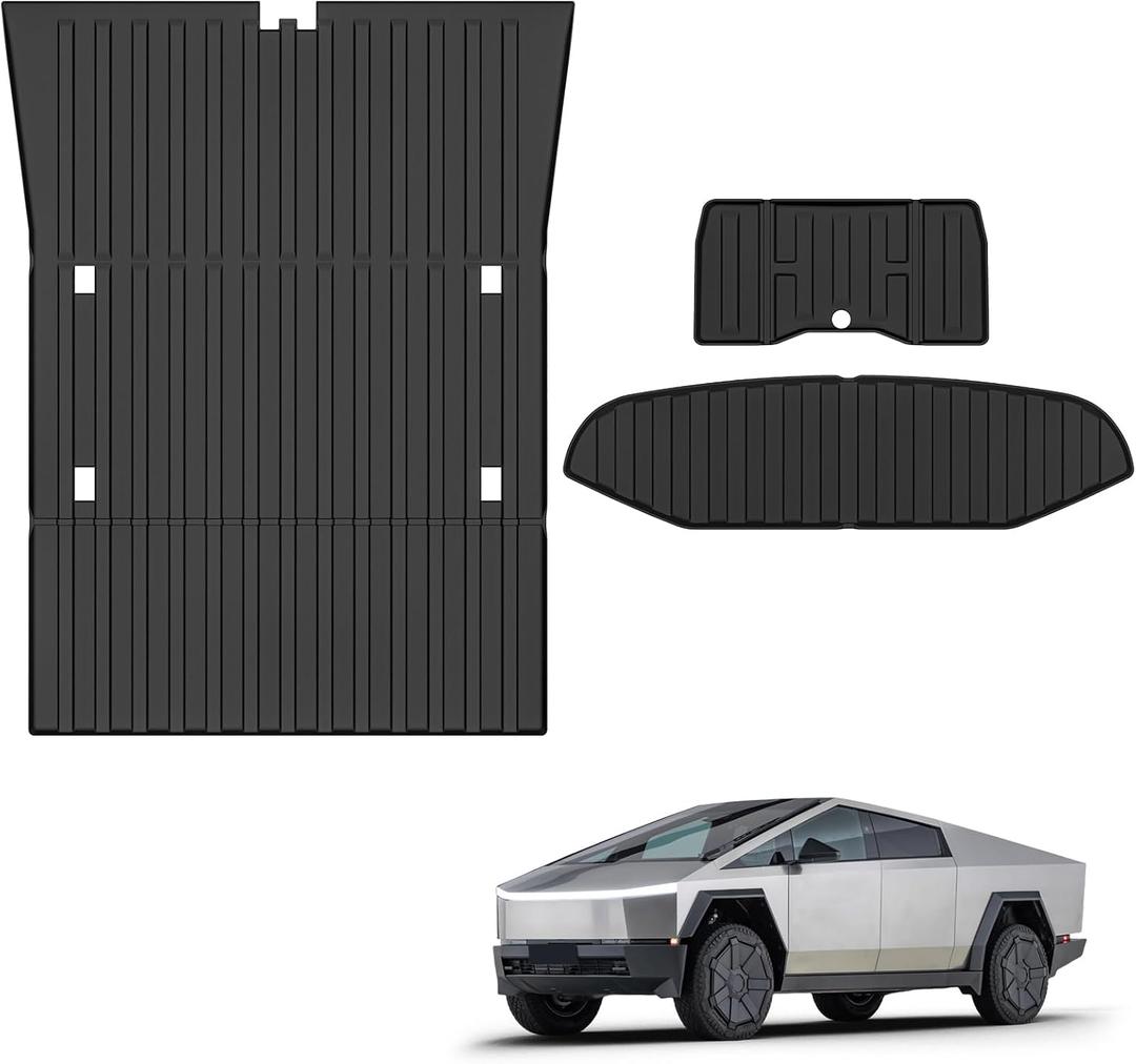 Truck Bed Mat for 2023‑2026 Tesla Cybertruck Frunk Mat Trunk Mat Accessories, All‑Weather TPE Material Anti‑Slip & Wear‑Resistant Odorless Frunk Rear Trunk Car Liners, Black