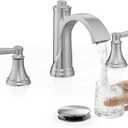 Brass Waterfall Bathroom Faucets, Brushed Nickel Bathroom Faucet 4-16 Inch, 2 Handle Widespread Bathroom Sink Faucet 3 Hole with Pop Up Drain and Supply Lines