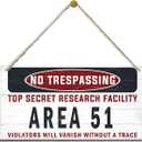 Warning Sign, Area 51 No Trespassing Warning Wood Plaque Sign, Funny Door Signs, Decorative Wood Hanging Suspension Plaque, Farmhouse Wooden Wall Decor