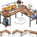 Unikito L Shaped Computer Desk with Magic Power Outlets and USB Charging Ports, Sturdy Reversible Corner Desk with Storage Shelves, Modern Work Desk for Home Office, Easy to Assemble, Rustic Brown
