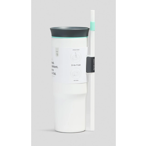 Owala Stainless Steel Triple Layer Insulated Travel Tumbler with Spill Resistant Lid and Straw, BPA Free, 24 oz, Black/White (Foggy Tide) (24 Ounces (Pack of 1))