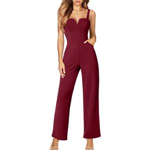 DAAWENXI Women's Casual Tank Top Sleeveless Jumpsuits Dressy Wide Leg Pants Rompers With Pockets (Winered), S