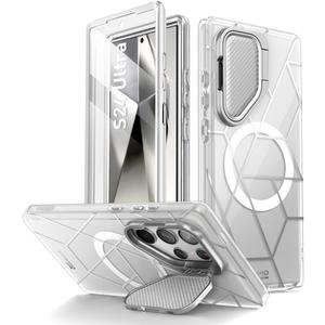 i-Blason Cosmo for Samsung Galaxy S24 Ultra Case with Camera Cover Stand, [Support MagSafe] Stylish 360 Full Case with Screen Protector & Kickstand Magnetic Phone Case for S24 Ultra, Clear
