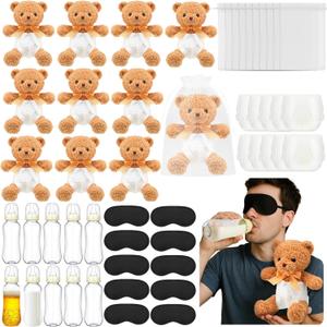 10 Set Bottle Chug Baby Shower Games Brown Bear Blindfolded Diaper Changing Christmas Party Games Kits Bottles Diapers Blindfold Eye Masks Bear Baby Shower Christmas Party Guest Gifts