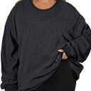 Eytino Women Plus Size Sweatshirts Long Sleeve Crew Neck Casual Oversized Soft Pullover Tops Shirts,5XL Black