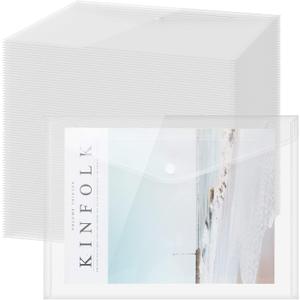 100 Pcs Clear Envelopes with Snap Button Closure A4 Letter Size Plastic Envelope Folder Poly Document Envelopes with Button Closure File Folders for School Home Office (Clear, Simple Style)