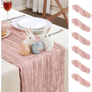 6 Pack Dusty Pink Cheesecloth Table Runner 10FT Long Boho Gauze Table Runner Rustic Sheer Runner for Spring Wedding Bridal Baby Shower Birthday Holiday Party Table Decor Easter Decorations
