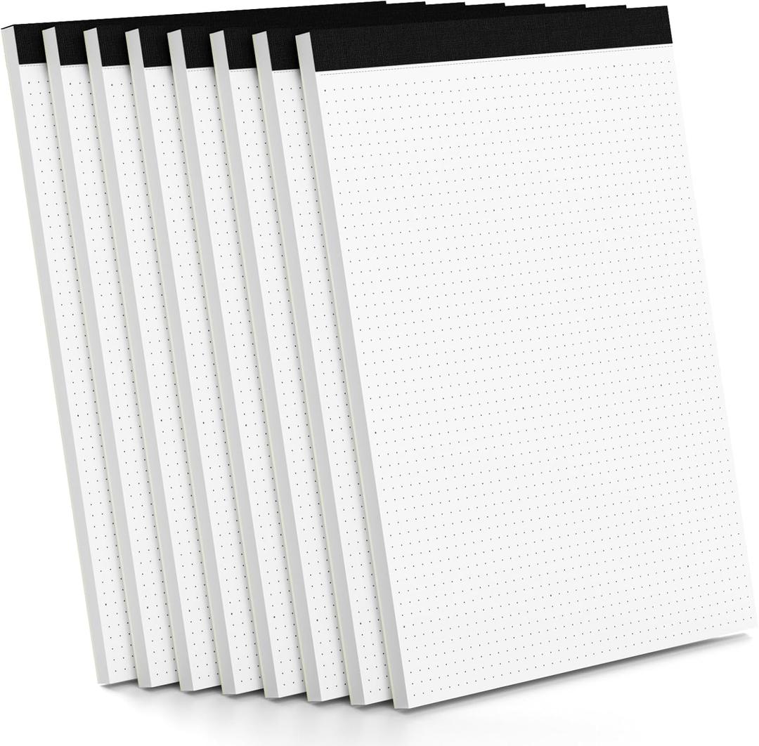 Dot Grid Journal Notepad 8.5 x 11, 8 Pack, Dotted Grid Paper Note Pads 8.5" x 11", White Dotted Journal 8-1/2 x 11, 30 Sheets, 1/5" Dot Spacing Paper Writing Pads for Sketching, Drawing, 30 Sheets/Pad