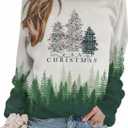 ASTANFY Merry Christmas Sweatshirt for Women Plaid Holiday Long Sleeve Tree Pullover Lightweight Shirt (White, XXL)