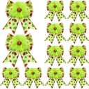 12 Pcs Red Green Christmas Bows Christmas Tree Decoration Lime Green Wreaths Velvet Bow Tree Topper with Fluffy Ornaments for Xmas Party (Fresh)