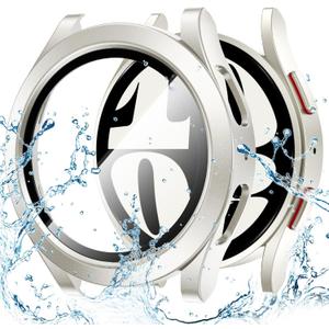 Goton Waterproof Case for Samsung Galaxy Watch 6 Screen Protector 40mm with Tempered Glass, 1-Pack Hard PC Cover Bumper for Galaxy Watch6  No Fog, Touch-Responsive, Starlight