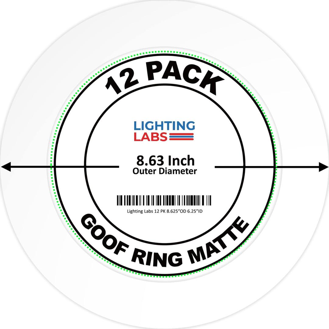 Lighting Labs 12 Pack Matte White Goof Trim Ring for 8" Inch Recessed Can Lighting Down Light, Outer Diameter 8.6 Inches, Inner Diameter 6.2 Inches
