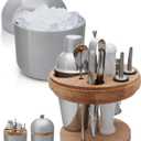 Gusto Nostro Cocktail Set Bartender Kit with Stainless Steel Ice Bucket - Complete Mixology Bar Tool Set with Wooden Organizer, Cocktail Shaker, Jigger, Muddler, Spoon, Tongs, Pourers, Recipe Cards (3.4 Liters + Barware, Silver)