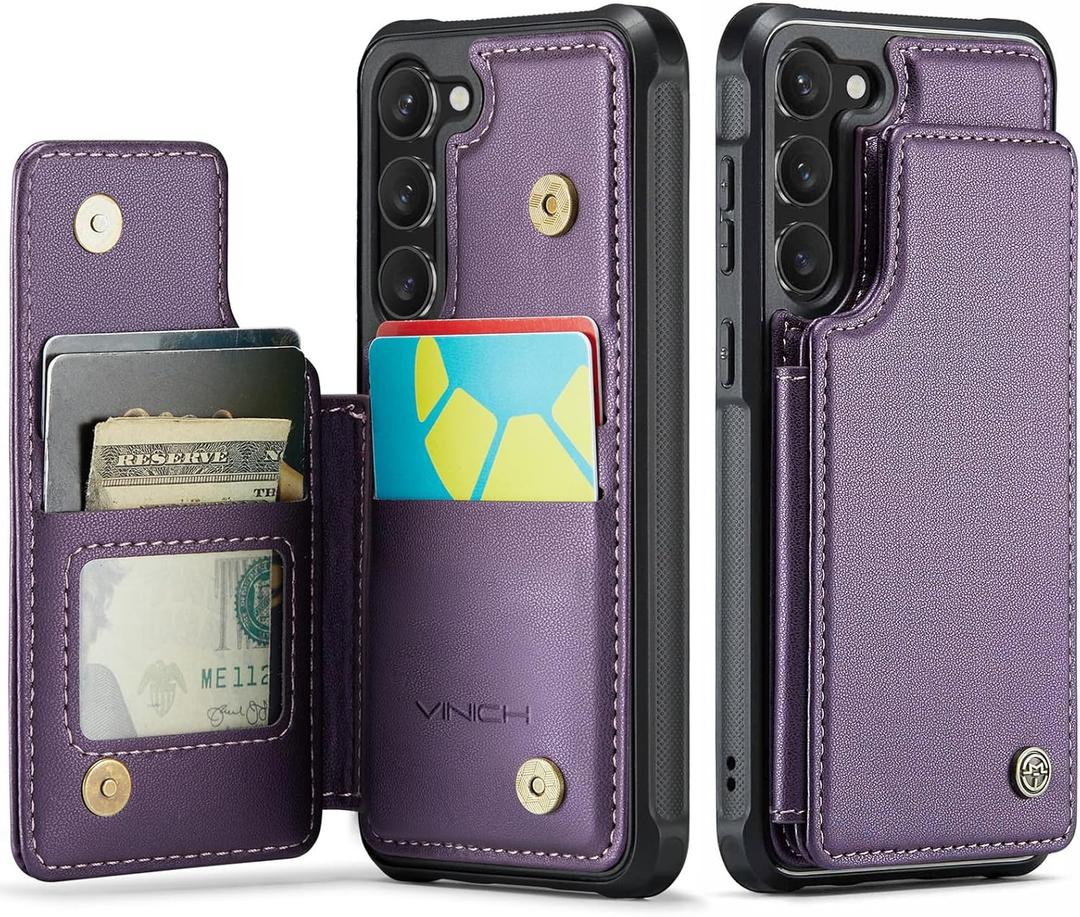 Vinich for Samsung Galaxy S23 Wallet Case with Card Holder, RFID Blocking Credit Slots Kickstand Shockproof Phone Cover Fit for Galaxy S23 6.1" Purple
