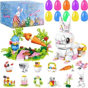 Prefilled Easter Eggs with Bunny Building Toys | Easter Basket Stuffers Fillers for Kids Gifts, Egg Hunt Prizes, Party Favors & Decorations for Boys & Girls