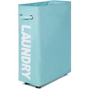 Caroeas 26-inches Rolling Slim Laundry Basket with wheels, Collapsible Laundry hamper on Wheels Tall Thin Narrow Foldable Storage Bins for Corner