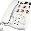 Big Button Phone for Seniors, 9 Pictured Big Buttons,Extra Loud Ringer,Wired Simple Basic Landline Telephone for Visually Impaired Old People with Large Easy Buttons, Emergency House Phones