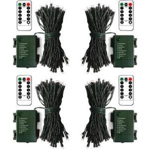 ZAIYW 4 Pack String Lights Battery Operated, Total 66Ft 200 LED Christmas Lights with Remote Timer 8 Modes Fairy String Lights Dark Green Wire for Garland Patio Garden Xmas Tree Decor (Cool White)