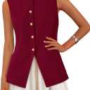 PRETTYGARDEN Blazer Vest Tops for Women Sleeveless Button Down Business Casual Outfits Work Suit Vests Waistcoat (Red, S)