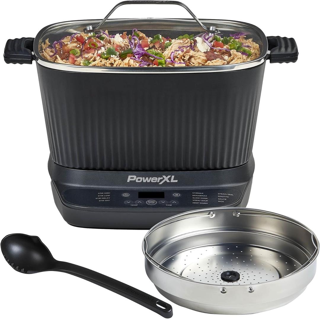 STIRMAX PLUS 7.5 Quart Digital Multi-Cooker with Automatic Paddle to Stir and Shred, 9 in 1 programmable presets to Saut, Sear, and Brown Food Before Simmering  Accessories & Cookbook Included