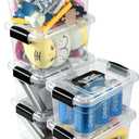 Plastic Storage Bins with Lids - 6 Pack, 7 Quart Stackable Containers for Home Pantry Office Classroom Organization, Clear with Black Buckle Lids