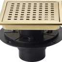 6 Inch Shower Drain Brushed Gold with Adjustable Shower Drain Base Flange SUS304 Stainless Steel Floor Drain Cover Removable Mesh Grille