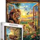 Animal Family Jigsaw Puzzles 1000 Pieces for Adults, Families (Lions, Birds, Flowers, Sunset, Tropical Plants) Pieces Fit Together Perfectly 19.7''x27.6''inch Window Landscape Magic Puzzle Art Gift