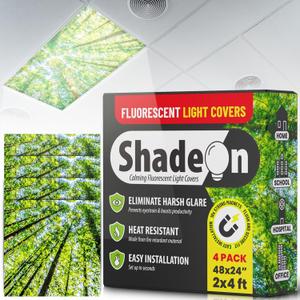 ShadeOn Fluorescent Light Covers for Ceiling Lights (4-Pack) - 2x4 ft Magnetic Light Covers for Ceiling Lights Classroom - Office Light Covers for Fluorescent Lights - Forest Canopy