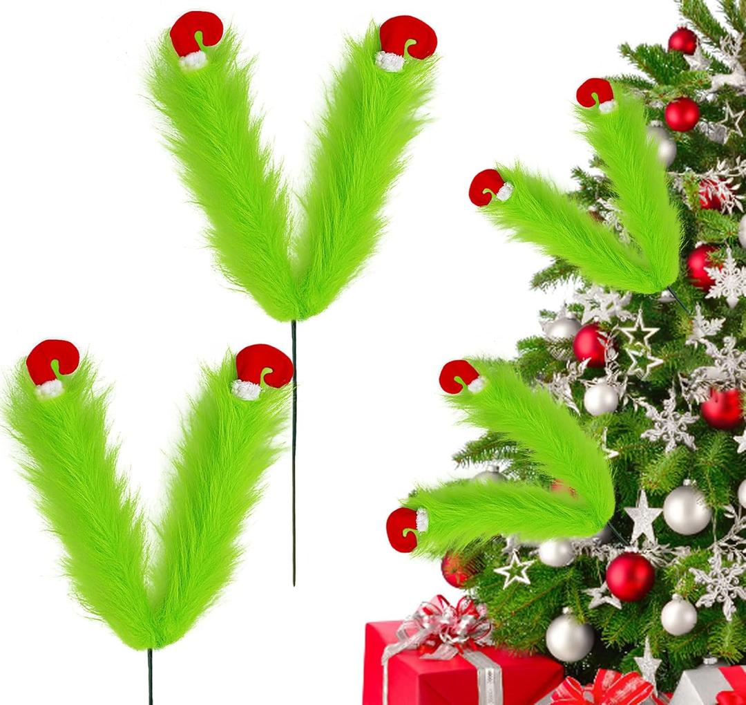 Vloso 2 Pcs Christmas Tree Picks 27 Inch,Green Furry Legs for Christmas Tree Topper Wreath Vase Filler,Green Feet Christmas Tree Decorations