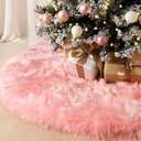MACTING Faux Fur Christmas Tree Skirt 30 Inch Pink Plush Skirt Fluffy Soft Double Layer Small Tree Mat Base Cover for Merry Christmas Party Holiday Home Indoor Halloween Xmas Tree Decorations