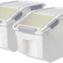 20Lbs 2 Pack Food Storage Container with Scoop, Airtight Rice Storage Bins Flour Containers Pet Food Dispenser with Handle & Wheels, Plastic Kitchen Pantry Organization for Cereal Baking Supplies