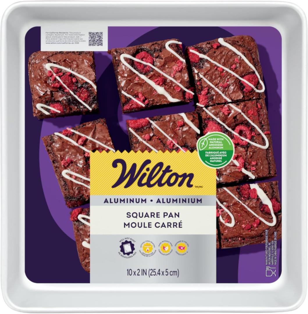 Wilton Aluminum 10x2 Inch Square Cake Pan, Made With Natural Anodized Aluminum, Made Without PFAS, Aluminum Pan Bakeware Optimal For Even Heating