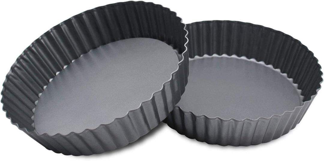 2 Pack(9.5 Inch) Round High-Sided Tart Pan with Removable Loose Bottom, Deep-Dish Pie Non-stick Carbon Steel Quiche Pan