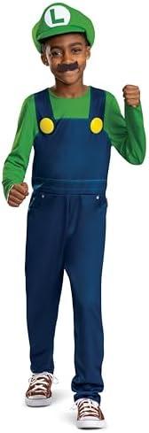 Disguise Luigi Elevated Costume, Official Nintendo Super Mario Luigi Costume with Hat and Mustache for Kids, Child Size (4-6)