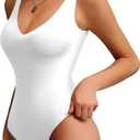 Women's Double-Lined Deep V Neck Bodysuit - Backless Sexy Sleeveless Thong Body Suits Tank Tops (Non-See Through) (L)