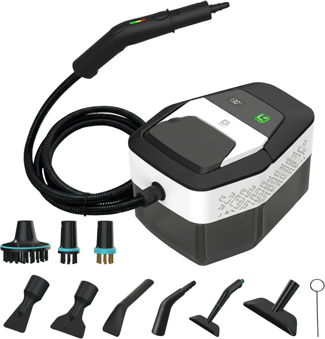 Handheld Steam Cleaner with On-Handle Control & Digital Display | 3 Level Pro Steam for Grease, Tile, Carpet | 45oz Tank, 10 Attachments for Home, Car, Kitchen Deep Cleaning (White)