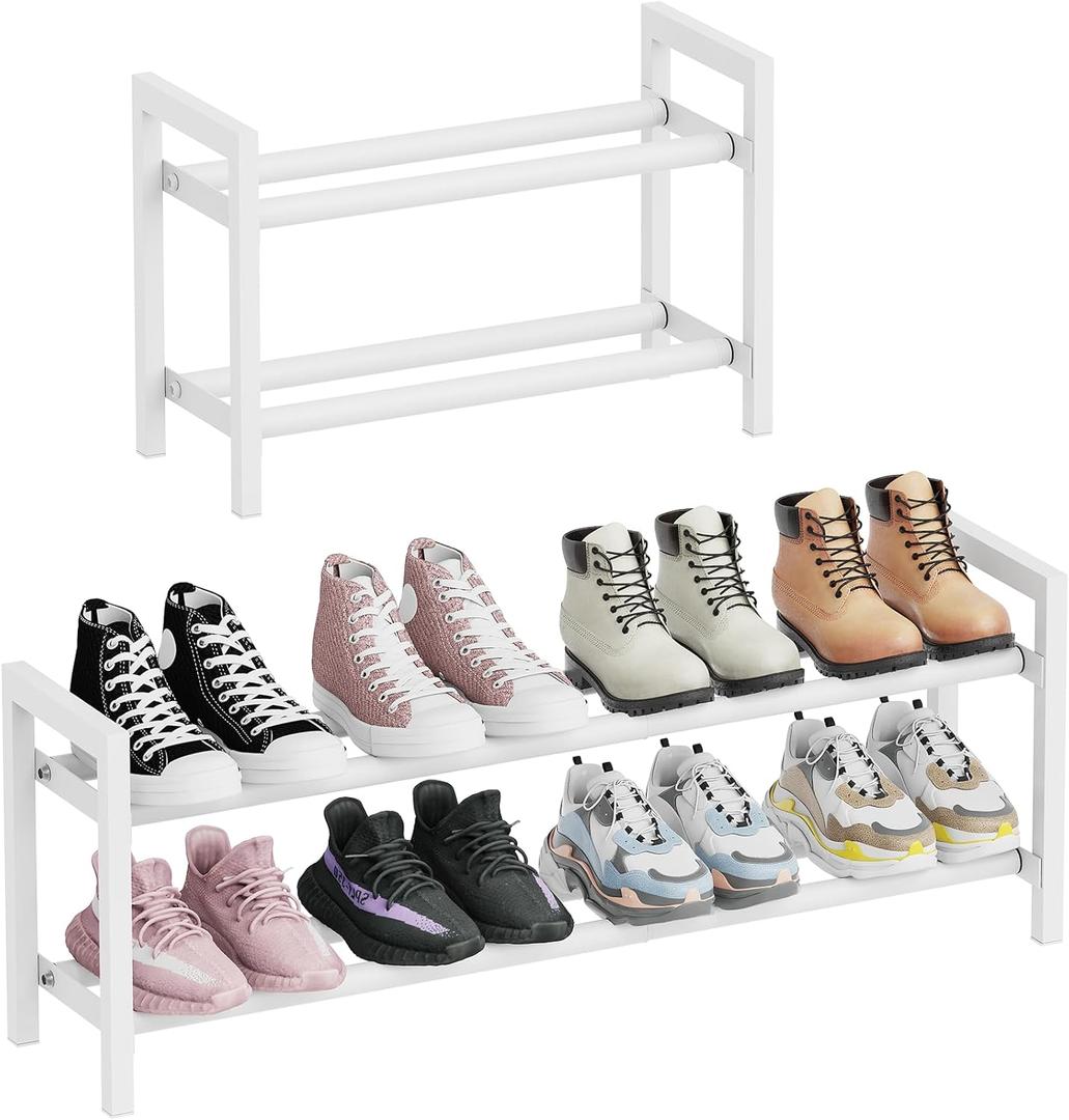 Mavivegue Expandable Shoe Rack, 2-Tier Adjustable Shoe Organizer, Shoe Shelf for Closet, Entryway, Front Door (White)