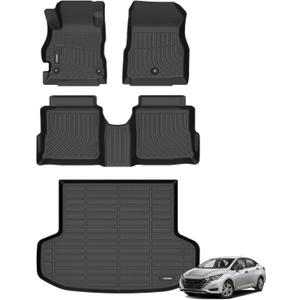 ANBINGO Floor Mats & Cargo Liner for Nissan Versa 2020-2025, Sedan, S/SV/SR, All Weather TPE Versa Floor Liners / 1st & 2nd Row Custom Mats Full Set/Versa Accessories - Black