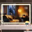 Hasipu Vanity Mirror with Lights, 47" x 30" LED Makeup Mirror, Lighted Makeup Mirror with Dimmable 3 Modes, Touch Screen Control Vanity Mirror Square White