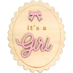Boho It's A Girl Sign - Wooden Gender Reveal Sign,He or She Photography Prop,Wooden Newborn Welcome Board for New Girls (pink), 3.5x4.5 inches