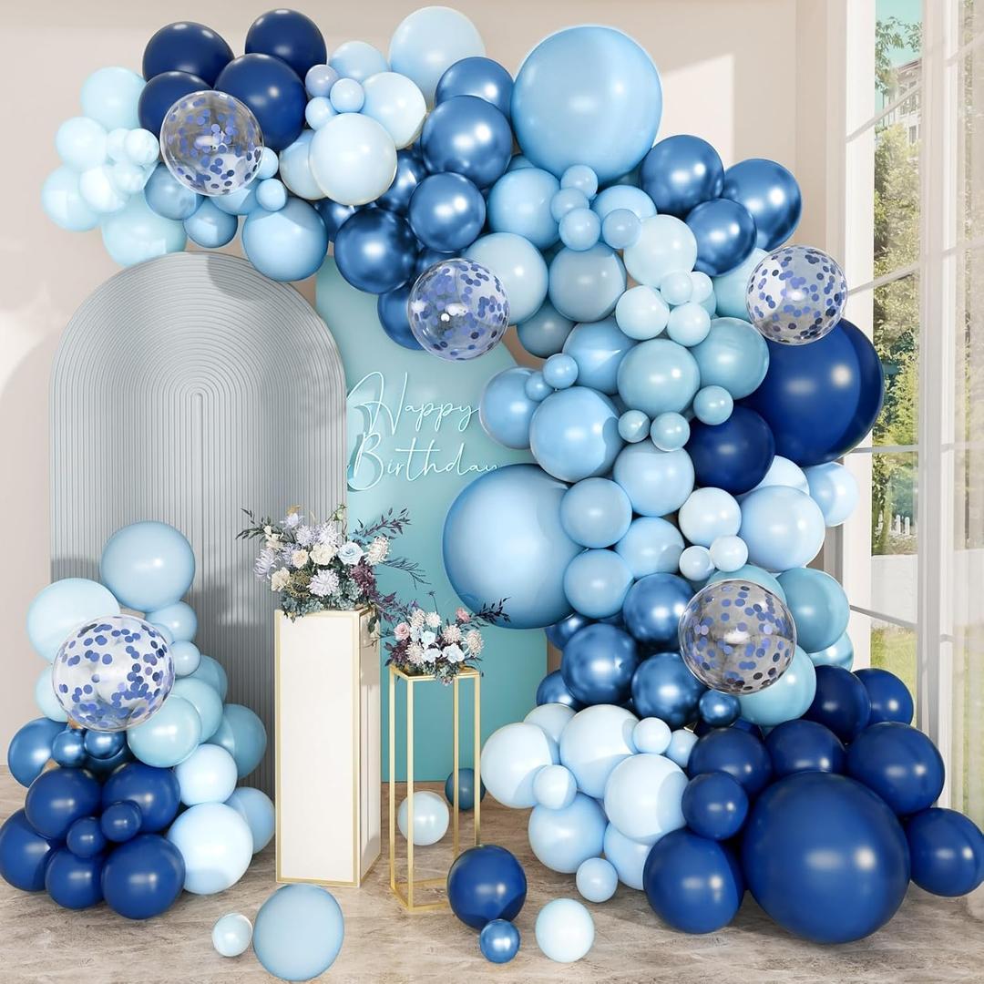 Blue Balloon Arch Kit, 168 Pcs Navy Blue Balloon Garland, 18 12 10 Inch Confetti Latex Metallic Chrome Balloons for Birthday Party Baby Shower Ocean Anniversary Decorations