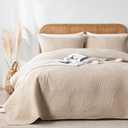 OARAGE King Quilt Bedding Set Lightweight Soft Beige Bedspread Coverlet with Leaf Pattern,Ultrasonic Microfiber Bed Cover Set for All Season 3 Pieces (1 Quilt, 2 Shams) (King/Cal king(96"x 110")