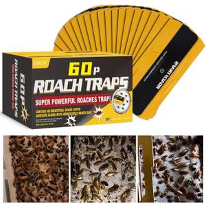 60 Pack Roach Traps,Roach Killer Indoor Infestation,Cockroach Killer Indoor Home,Glue Roach Traps,Roach Motel,Child & Pet Friendly