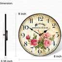 Vintage French Floral Wall Clock with Pink Rose Pattern Small Round Silent Non-Ticking Quartz Movement 8 inches Wall Clocks Battery Operated Home Flower Decorative for Bedroom,Living Room