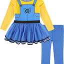 UNIVERSAL Minions Girls 2 Piece Long Sleeve Glitter Tulle Dress and Footed Stockings for Toddlers (Blue/Yellow)