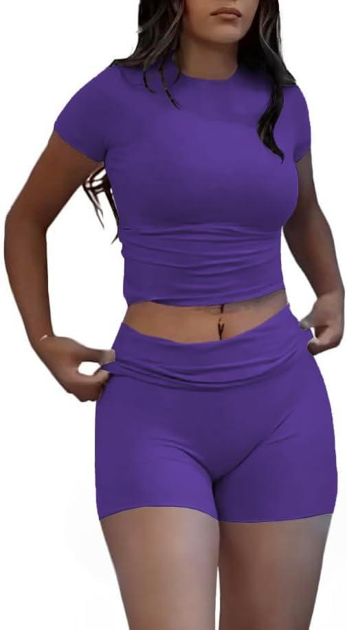 Nimsruc Two Piece Lounge Sets For Women short sets (Purple, XL)
