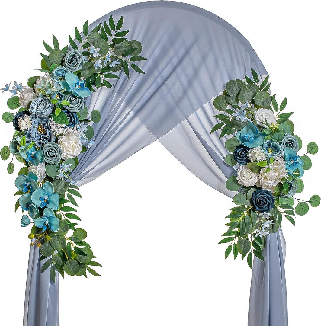 Wedding Arch Flowers, Artificial Flowers for Decoration, Large Flower Swag for Boho Styles Wedding Ceremony Floral Decor - Pack of 2 (Grey Blue&dark Blue)