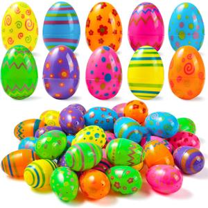 JOYIN 36PCS 2.3" Printed Empty Plastic Eggs Fillable, Bright Colorful Plastic Eggs Bulks for Festival Hunt, Filling Treats, Party Favor, Basket Stuffers, Classroom Prize Supplies